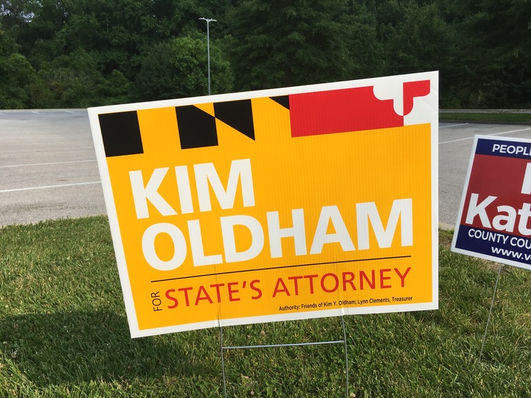Kim Oldham small campaign sign, 2018 elections