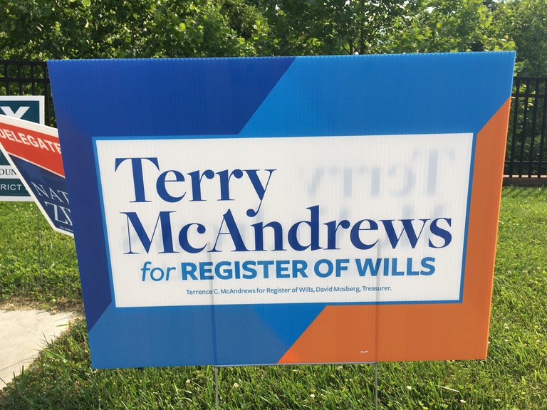Terry McAndrews small campaign sign, 2018 elections