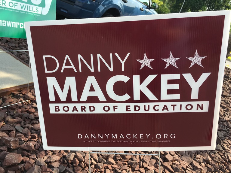 Danny Mackey small campaign sign, 2018 elections