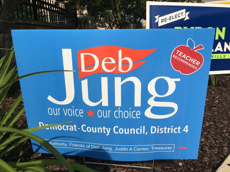 Deb Jung small campaign sign, 2018 elections