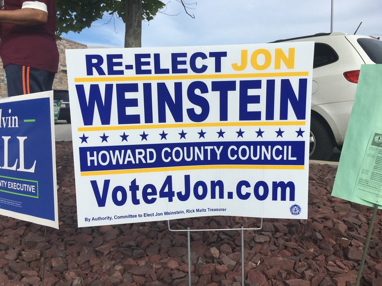 Jon Weinstein small campaign sign, 2018 elections