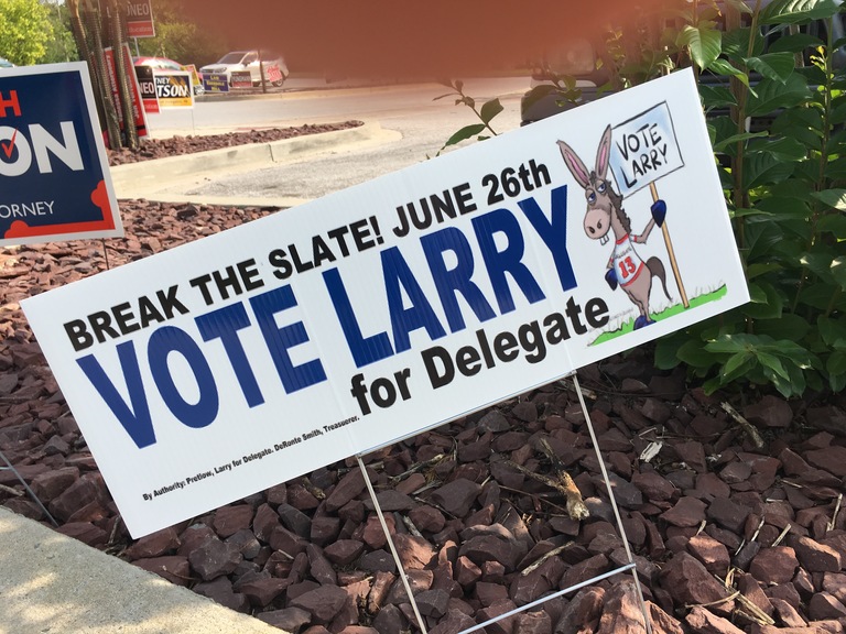 Larry Pretlow small campaign sign, 2018 elections