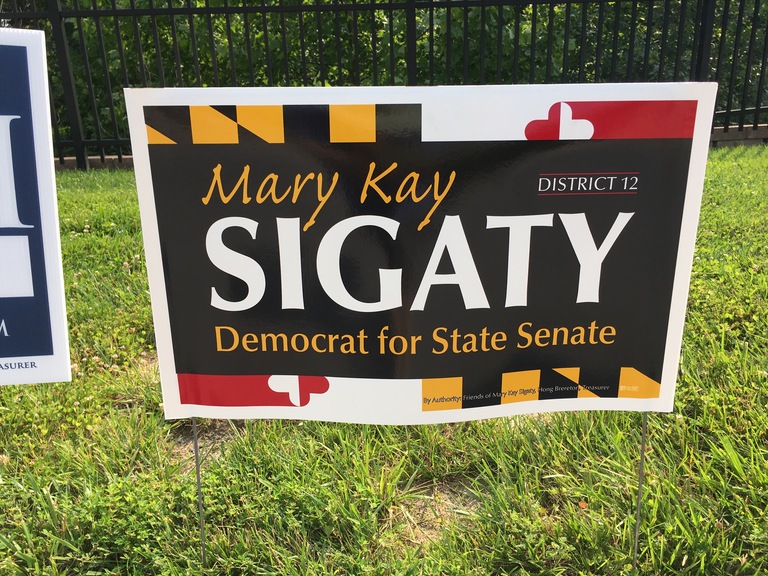 Mary Kay Sigaty small campaign sign, 2018 elections