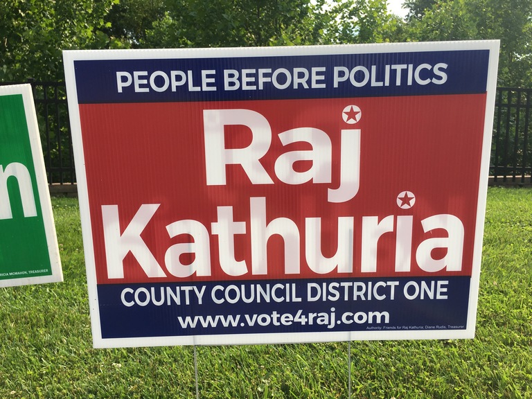 Raj Kathuria small campaign sign, 2018 elections