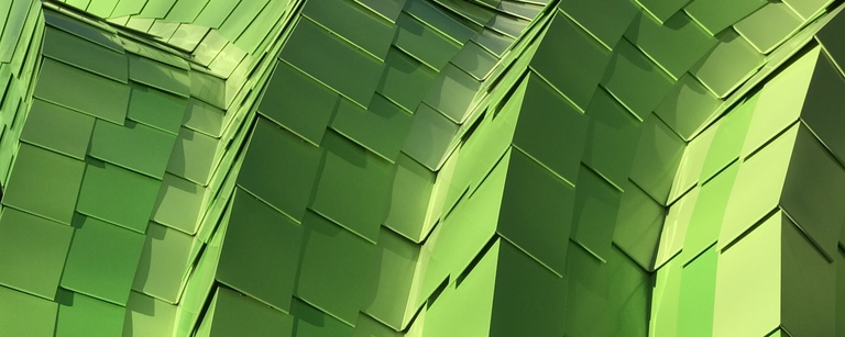 A close-up of the Chrysalis shingles showing the different colors used.  (Click for a higher-resolution version.)  Image © 2016 Inner Arbor Trust; used with permission.