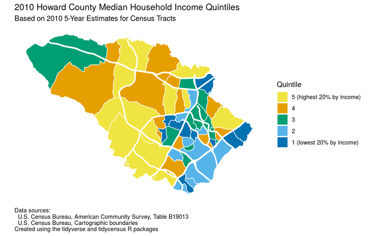 Howard County median household income quintiles for 2006-2010