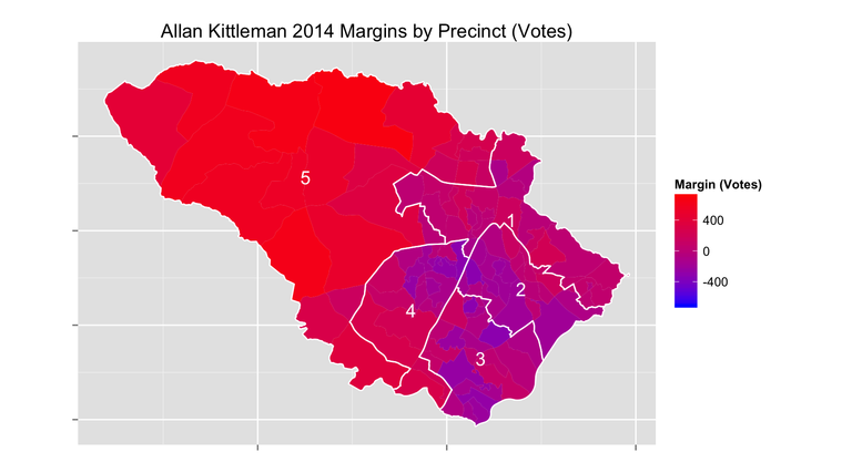 Allan Kittleman’s victory margins by precinct.